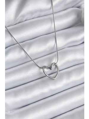 Bfs 316L Çelik Gümüş Renk Kalp Model Kadın Kolye