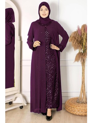 Pelerinli Payet Detaylı Abiye Mürdüm FHM854