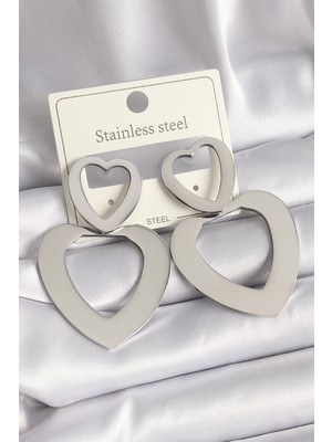 Bfs 316L Çelik Gümüş Renk Kalp Model Kadın Küpe