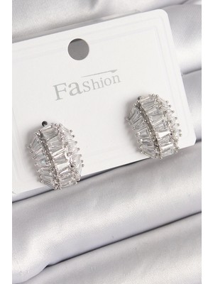 Bfs Pirinç Gümüş Renk Zirkon Taşlı Kaplumbağa Kabuğu Model Kadın Küpe