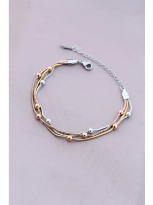 Bfs 316L Kararmaz Çelik Gümüş Renk Top Zincirli Kadın Bileklik