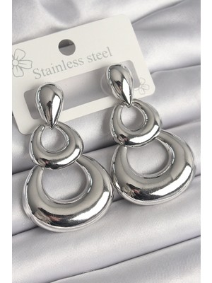 Bfs Pirinç Gümüş Renk Damla Detay Sallantı Halka Model Kadın Küpe