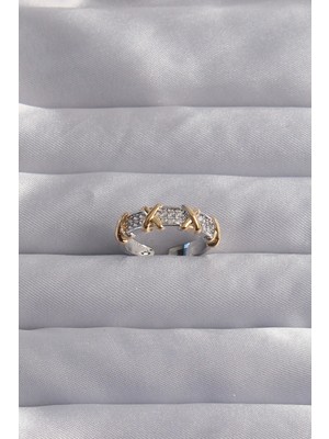 Bfs Pirinç Ayarlamalı Gümüş Renk Zirkon Taşlı Xoxo Model Yüzük