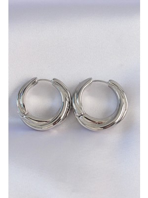 Bfs Pirinç Gümüş Renk Asimetrik Kıvrım Küpe