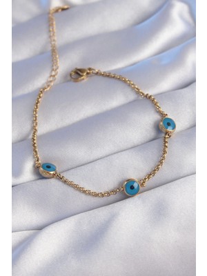 Bfs 316L Çelik Gold Renk Nazar Boncuk Tasarımlı Bileklik