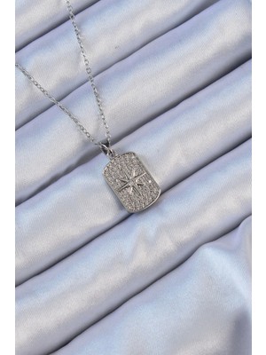 Bfs 316L Çelik Zincir Gümüş Renk Zirkon Taşlı Kutup Yıldızlı Vintage Kolye