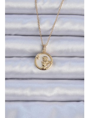 Bfs 316L Çelik Zincir Altın Renk Zirkon Taşlı Mineli Melek Kolye