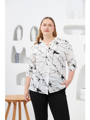 Kol Apolet Detaylı Büyük Beden Hakim Yaka Gömlek Ekru