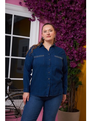 Cep Detaylı Büyük Beden Gömlek Lacivert