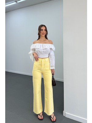 Milano Açık Sarı Cepli Yarım Flare Jeans