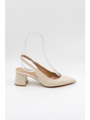 Park Moda Kadın Sivri Burun Düz Desensiz Ince Arkası Açık Ayakkabı PM571 Ten Rugan