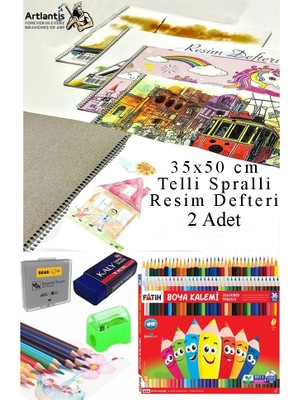 36 Renk Kuru Boya Fatih 35X50 cm Telli Spralli Resim Defteri Hamur Silgi Kalemtraş 15 Yaprak Resim Defteri Kuruboya