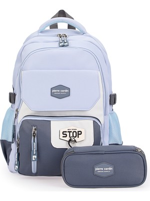 Pierre Cardin 2'li Okul Çantası Seti Unisex Çocuk Çok Gözlü Sırt Okul Çantası ve Kalemlik 07PC1916