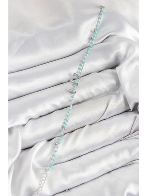 Zarif Kadın Için Silver Pirinç Zirkonlu Mavi Boncuklu Bileklik