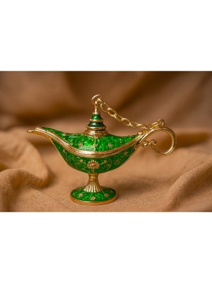 Altın Işlemeli Yeşil Dekoratif Mini Aladdin’in Lambası