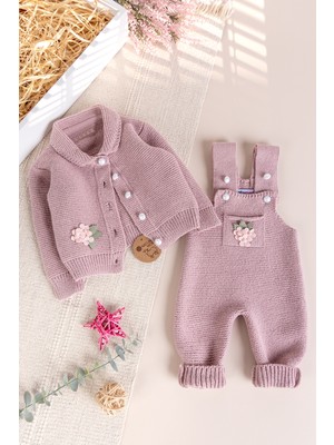 Babymod Kız Çocuk Triko Kışlık Tulum Set Akrilik Uzun Kol Düğmeli Cepli Tasarım