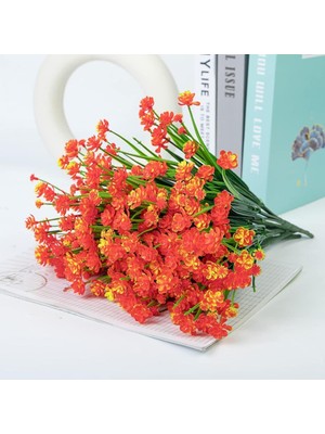 6lı Set Yapay Çiçek Sazlı Lotus Turuncu Renk 7 Dal Plastik  30CM