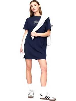 V-Frch Logo Tee Dress-Lacivert