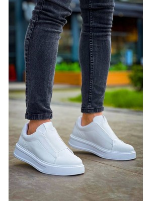 KB-007  Kuback  Beyaz Yüksek Taban Tek Bant Bağcıksız Günlük Erkek Ayakkabı