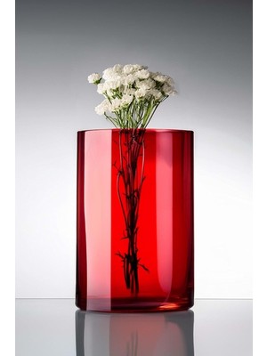 Dekoratif Kırmızı Cam Vazo Canlı Kuru Çiçek Mumluk Dekorasyon Vazo 12X15 cm