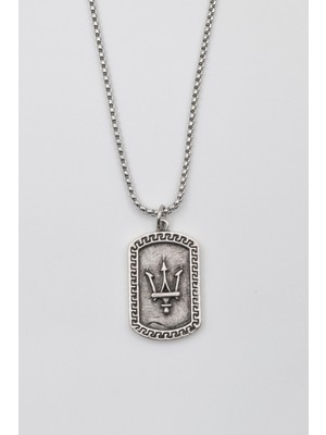 Bu Farklı Poseidon - Mızrak Örme Zincir Kolye - Gümüş Kaplama - Erkek Kadın Kolye - NO:1589