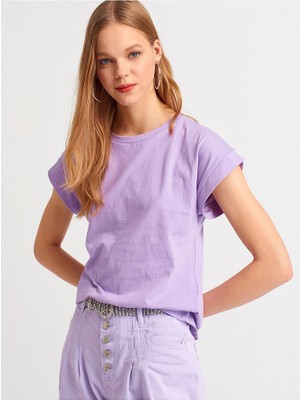 3504 Bisiklet Yaka Penye T-Shirt-Lila
