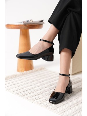 Arilla Premium Siyah Rugan Kadın Topuklu Ayakkabı