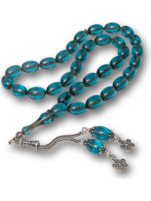 Gümüş Püsküllü Ateş Kehribar Tesbih