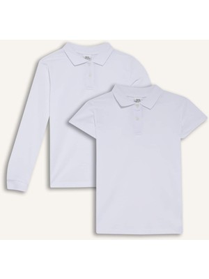 DeFacto Okul Polo Yaka Basic Düz Pike 2'li Tişört Kız Çocuk C7297A825AU