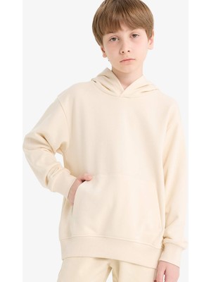 DeFacto Basic Düz Kapüşonlu Okul Sweatshirt Erkek Çocuk E9558A825AU