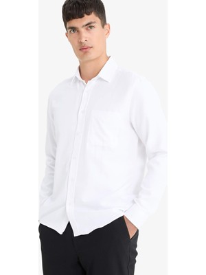 DeFacto Regular Fit Polo Yaka Dokulu Pamuklu Cepli Uzun Kollu Gömlek E7744AX25AU