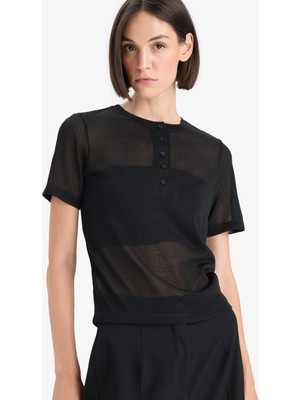 DeFacto Slim Fit Bisiklet Yaka Ribana Kısa Kollu Tişört F9574AX25SP