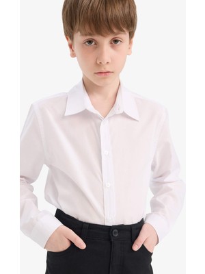 DeFacto Polo Yaka Poplin Uzun Kollu Okul Gömleği Erkek Çocuk Y1302A625AU
