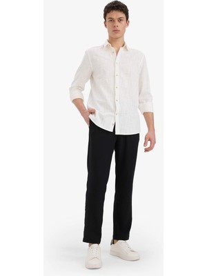 DeFacto Relax Fit Kısa Paça Keten Görünümlü Beli Bağcıklı Lastikli Cepli Pantolon E4790AX25AU