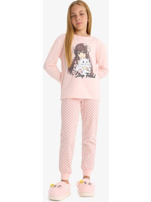 DeFacto %100 Pamuklu Anime Baskılı Beli Lastikli Pijama Takımı Kız Çocuk F6169A825AU