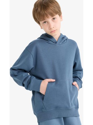 DeFacto Basic Düz Kapüşonlu Okul Sweatshirt Erkek Çocuk E9558A825AU