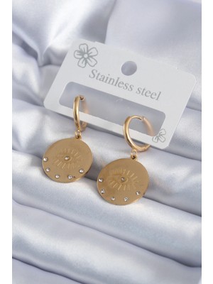 Mey İthalat Bfs 316L Çelik Gold Renk Zirkon Taşlı Göz Işleme Model Kadın Küpe