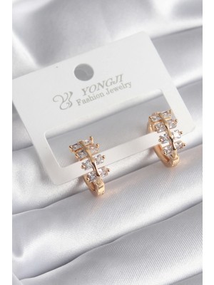 Mey İthalat Bfs Pirinç Gold Renk Zirkon Taşlı Kadın Küpe