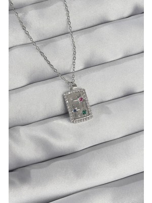 Mey İthalat Bfs 316L Çelik Zincir Gümüş Renk Renkli Zirkon Taşlı Vintage Kolye