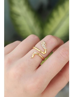 Bfs Pirinç Gold Renk Ayarlanabilir Zirkon Taşlı Yılan Yüzük