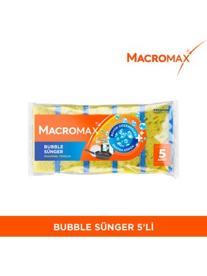 Macromax Bubble Sünger 5'li Paket, Büyük Gözenekli Ekstra Köpük Teknolojisi ile Mükemmel Temizlik