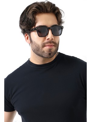 Unisex Aksesuarlı Kare Siyah Polarize Güneş Gözlüğü 23037 c2 P
