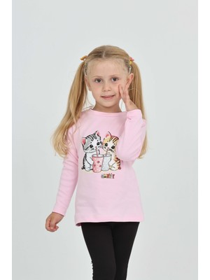 Toontoy Kız Çocuk Ikili Kedi Baskılı Sweatshirt