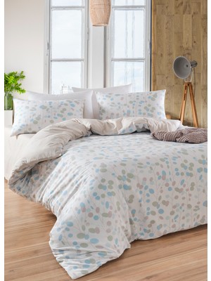 Çift Kişilik Pamuklu Nevresim Takımı 4 Parça – Petite Desen – Mint-Bej / Yumuşak Dokulu