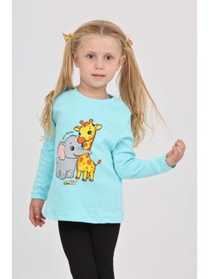 Toontoy Kız Çocuk Zürafa Fil Baskılı Sweatshirt
