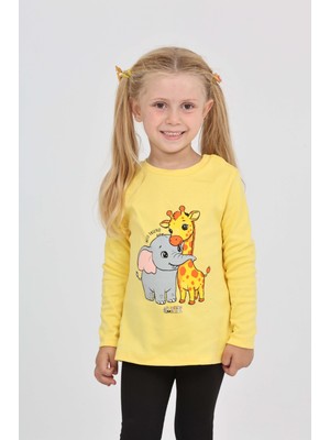 Toontoy Kız Çocuk Zürafa Fil Baskılı Sweatshirt