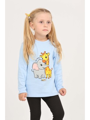 Toontoy Kız Çocuk Zürafa Fil Baskılı Sweatshirt