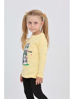 Toontoy Kız Çocuk Üçlü Kedi Baskılı Sweatshirt