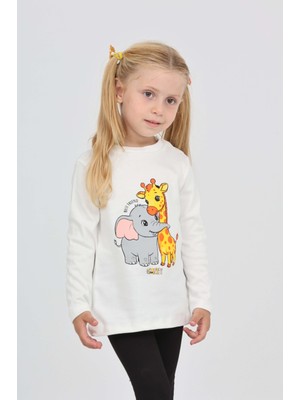 Toontoy Kız Çocuk Zürafa Fil Baskılı Sweatshirt