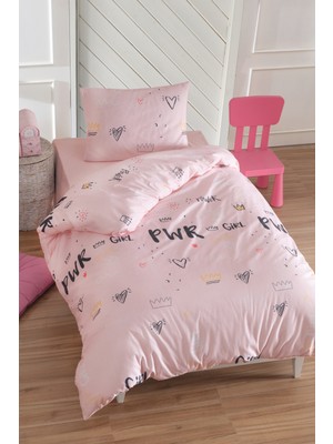 Tek Kişilik Pamuklu Nevresim Takımı 3 Parça – Power Desen – Pembe / Yumuşak Dokulu